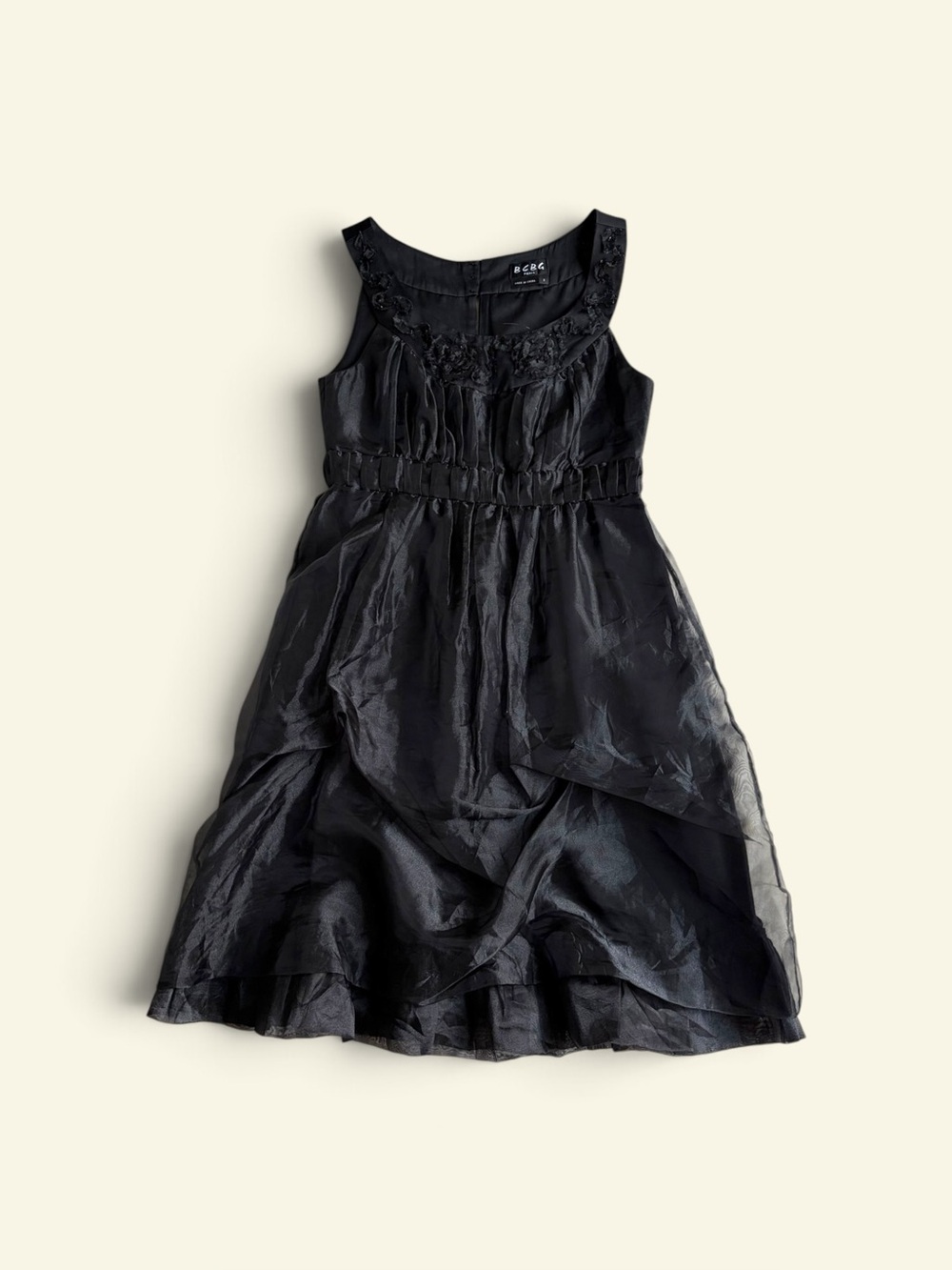 Vintage Y2K BCBG Paris Black Organza Rosette Dress Cocktail Fairycore 2 Grunge